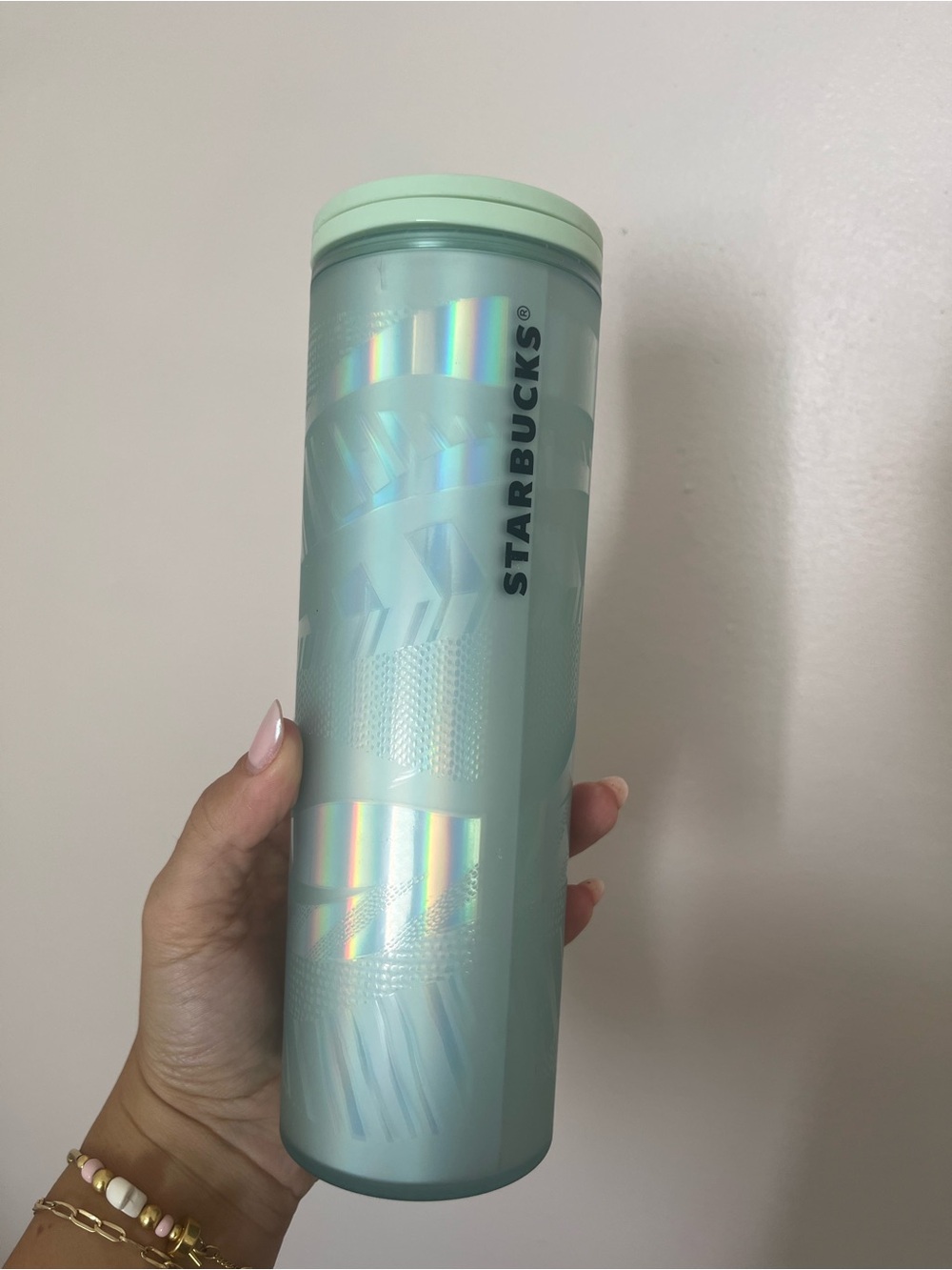 Starbucks Mint Green Iridescent Holographic Travel Tumbler